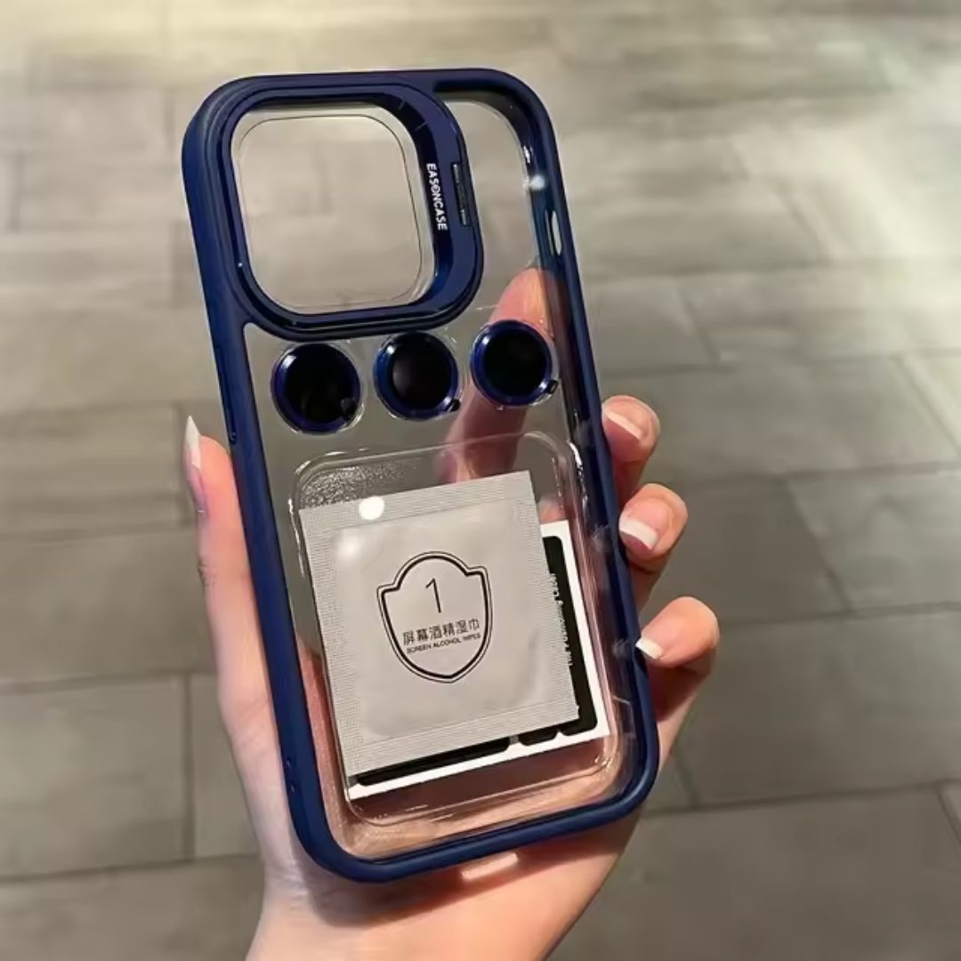 iPhone Clear Case with Lens Protection and Metal Stand