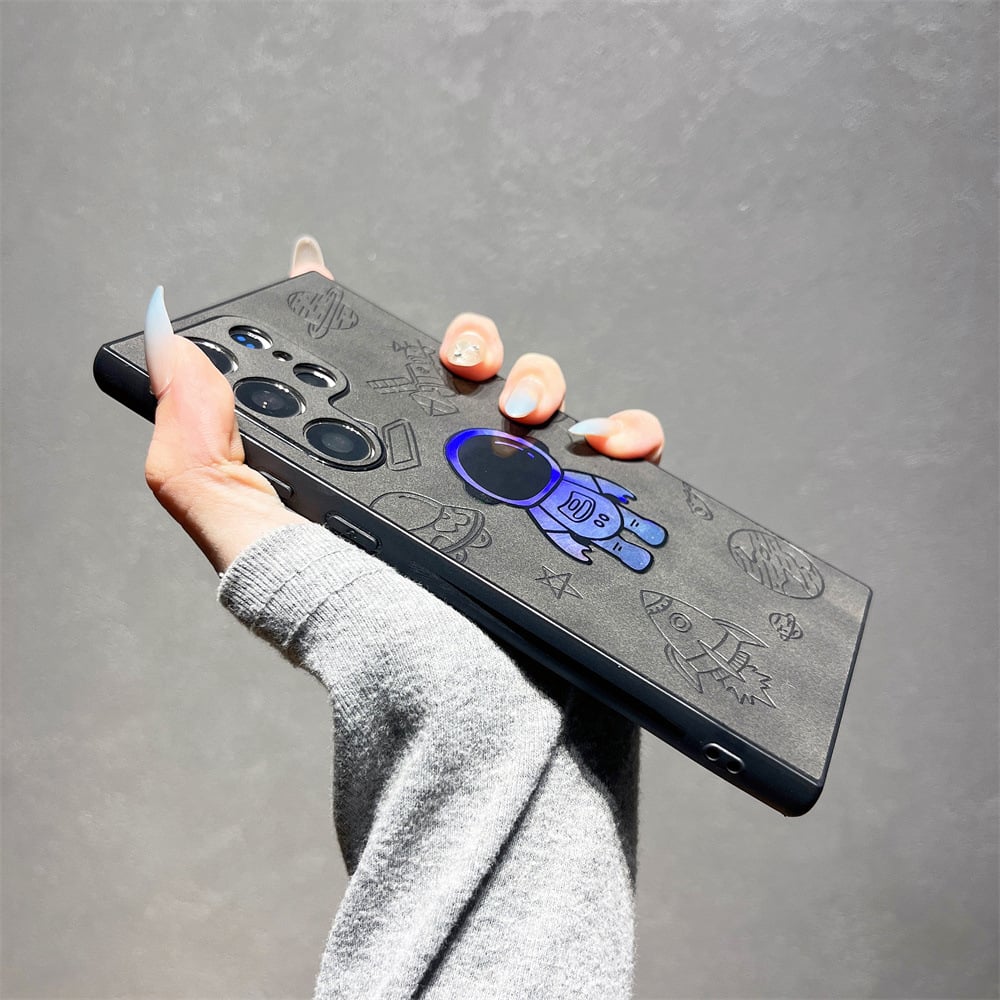 Premium Laser Astronaut Leather Case for Samsung, Reinforced Protection and Unique Style