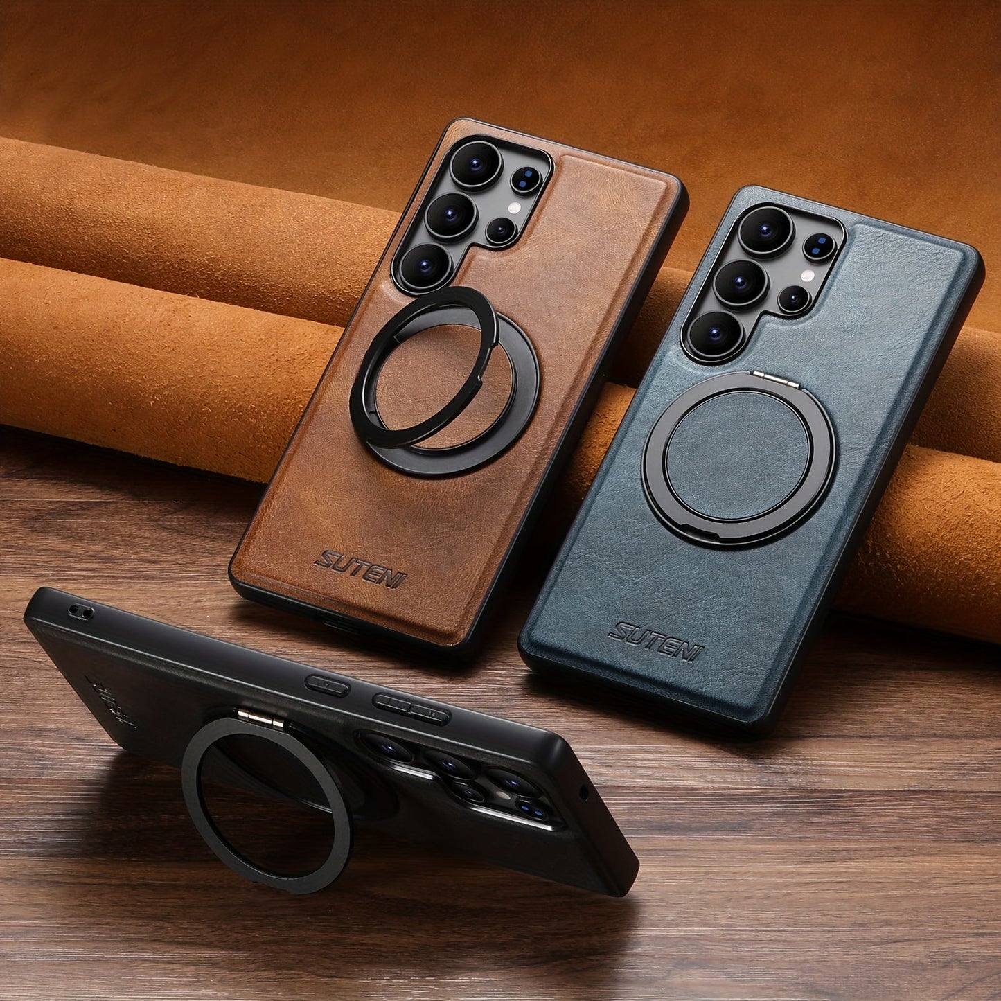 Premium Galaxy Case: 360° Rotating Ring, Magnetic, Synthetic Leather