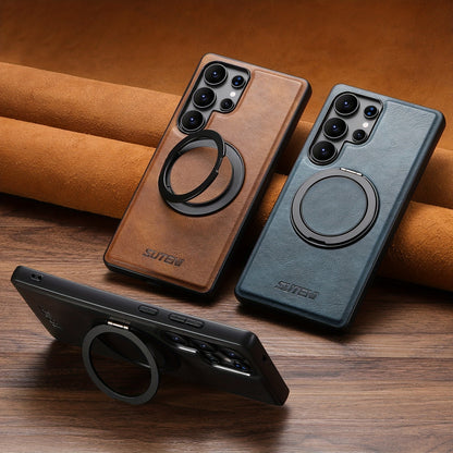 Premium Galaxy Case: 360° Rotating Ring, Magnetic, Synthetic Leather