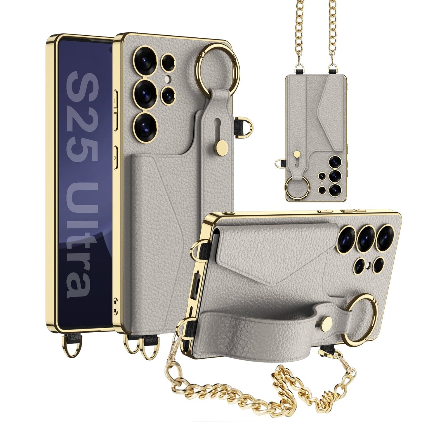 Galaxy Ultra Wallet Case: Electroplated Leather, Card Holder, Stylish Wrist Strap, Full Protection