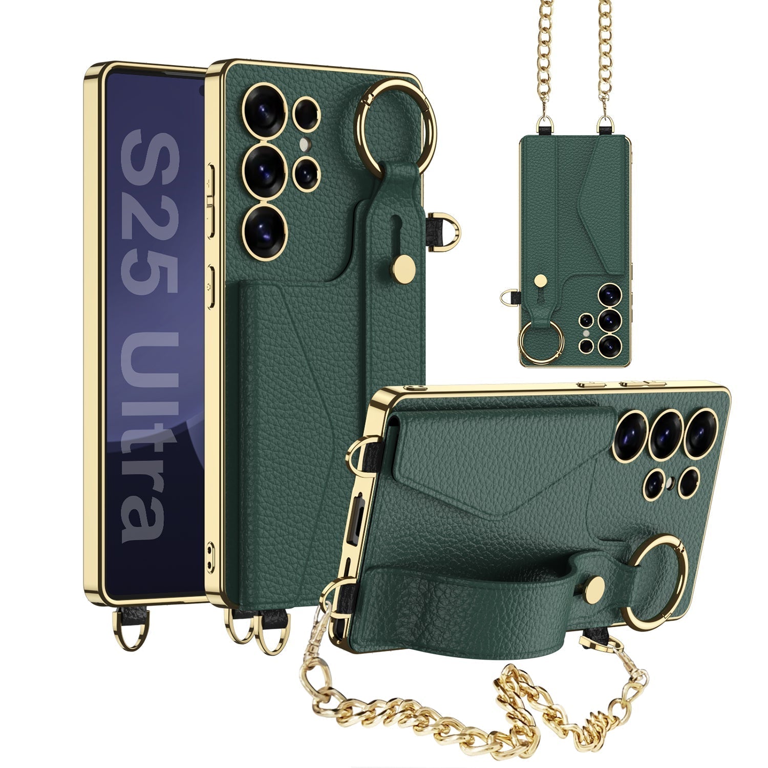 Galaxy Ultra Wallet Case: Electroplated Leather, Card Holder, Stylish Wrist Strap, Full Protection