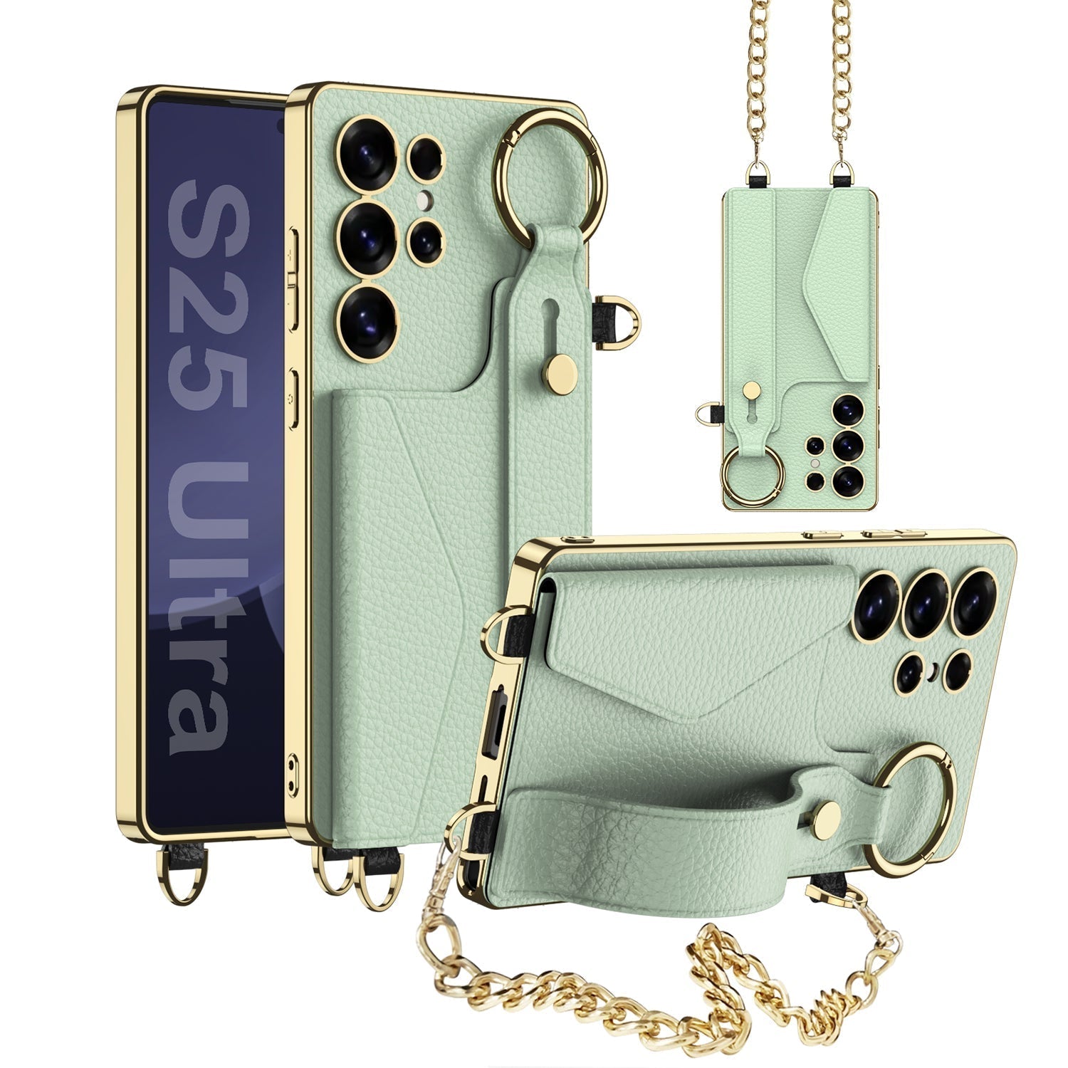 Galaxy Ultra Wallet Case: Electroplated Leather, Card Holder, Stylish Wrist Strap, Full Protection