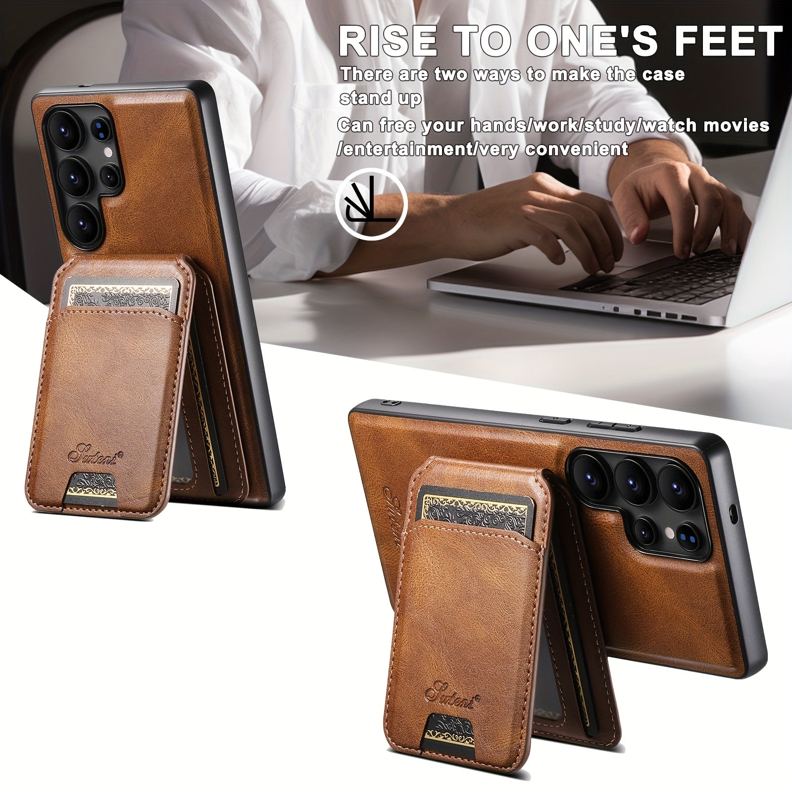 Premium Magnetic Leather Case with Wireless Charging, Stand and Card Holder for Samsung