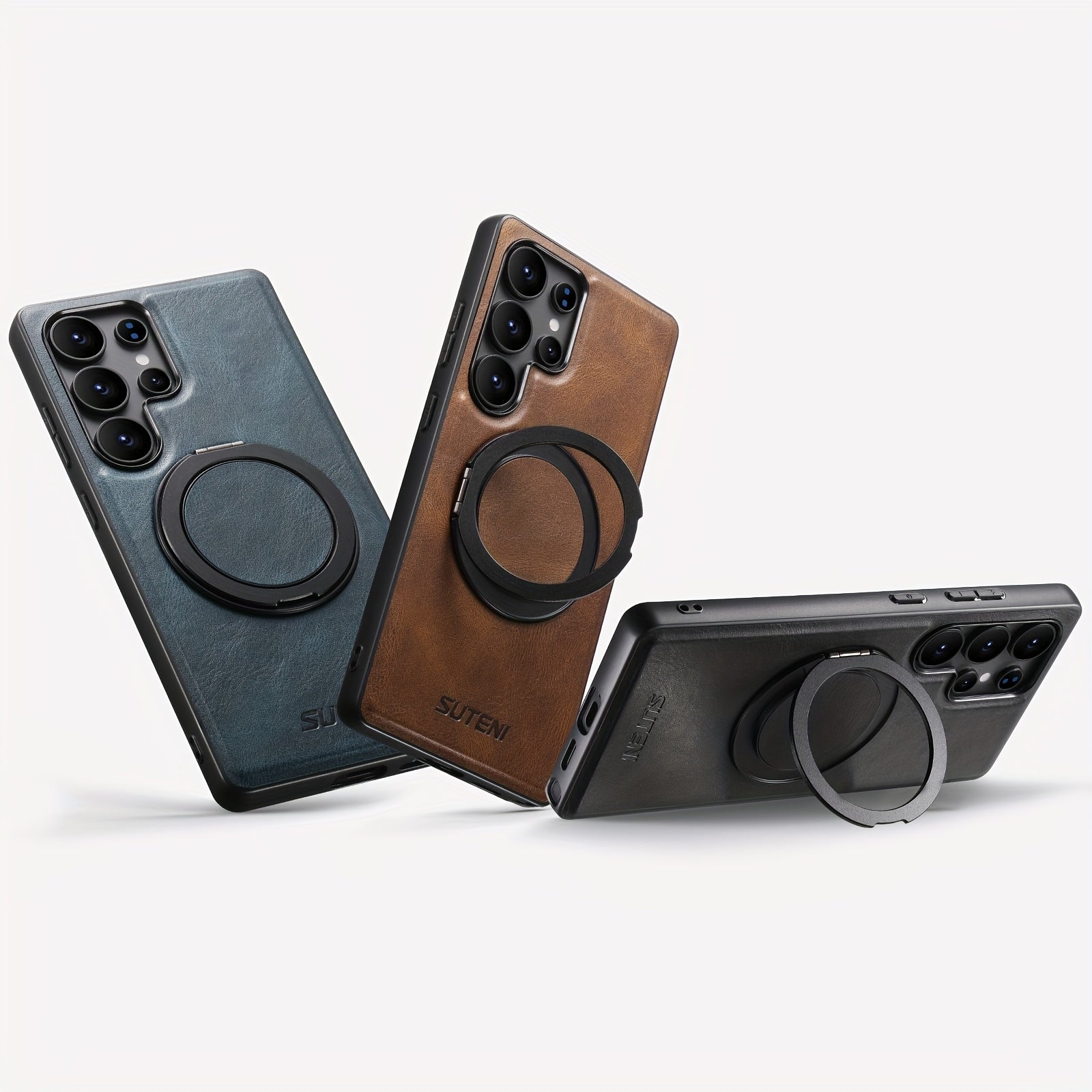 Premium Galaxy Case: 360° Rotating Ring, Magnetic, Synthetic Leather