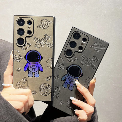 Premium Laser Astronaut Leather Case for Samsung, Reinforced Protection and Unique Style