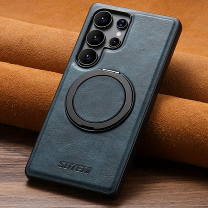 Premium Galaxy Case: 360° Rotating Ring, Magnetic, Synthetic Leather