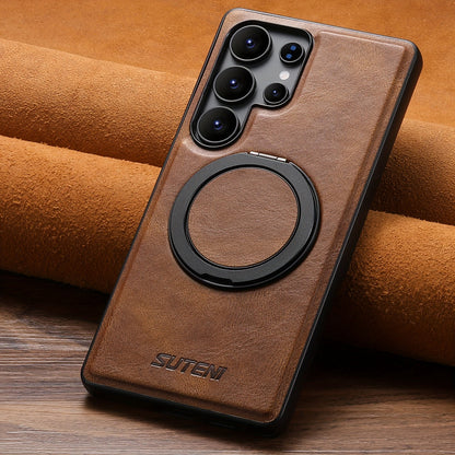Premium Galaxy Case: 360° Rotating Ring, Magnetic, Synthetic Leather