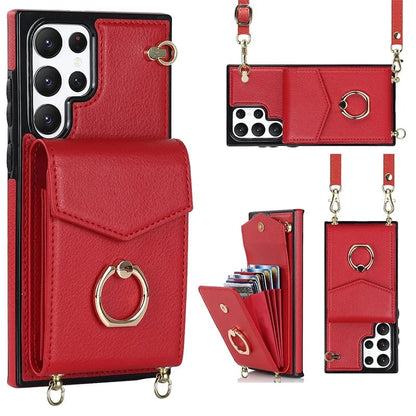 Samsung Wallet Case with Crossbody Strap and Card Holder, Adjustable Ring Stand