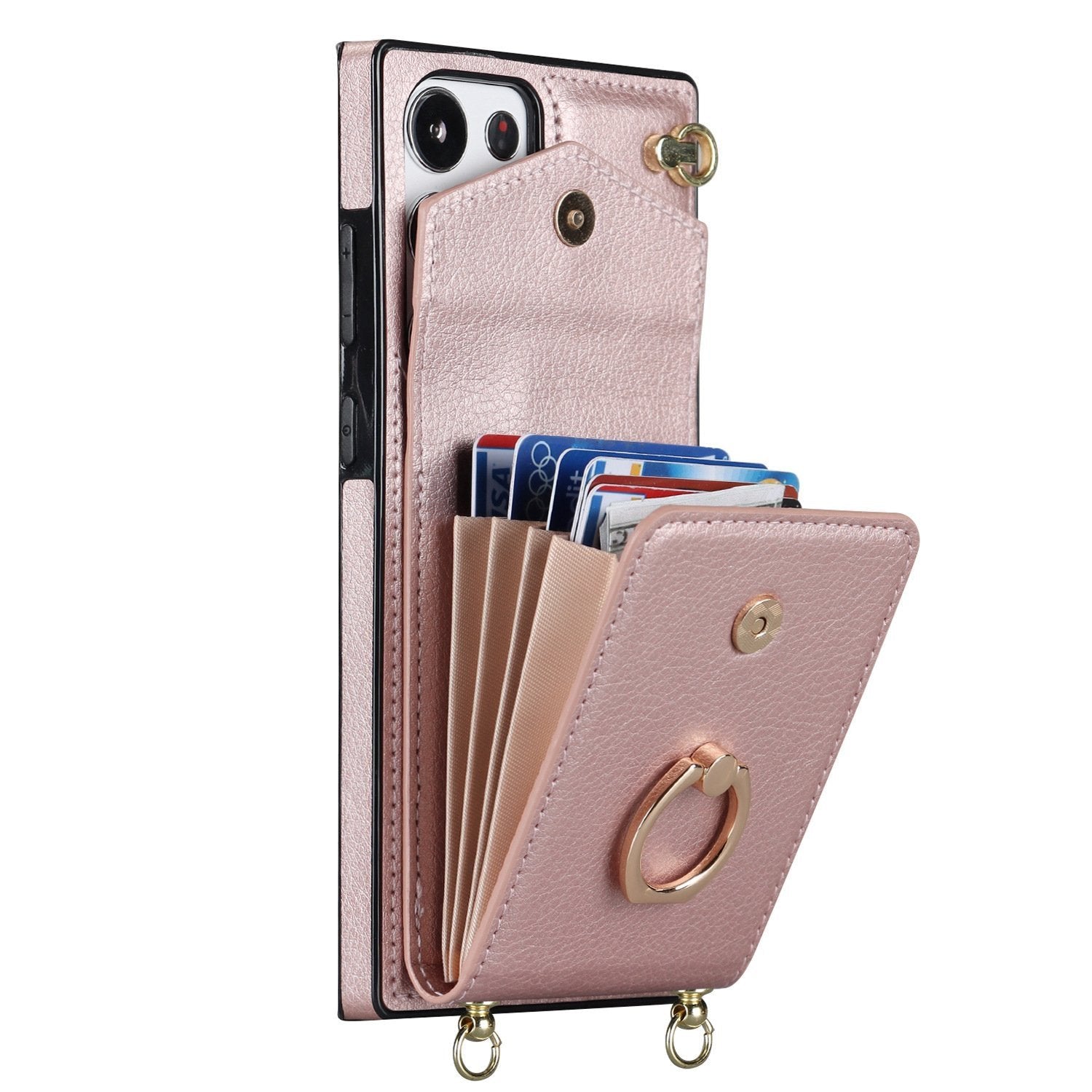 Samsung Wallet Case with Crossbody Strap and Card Holder, Adjustable Ring Stand