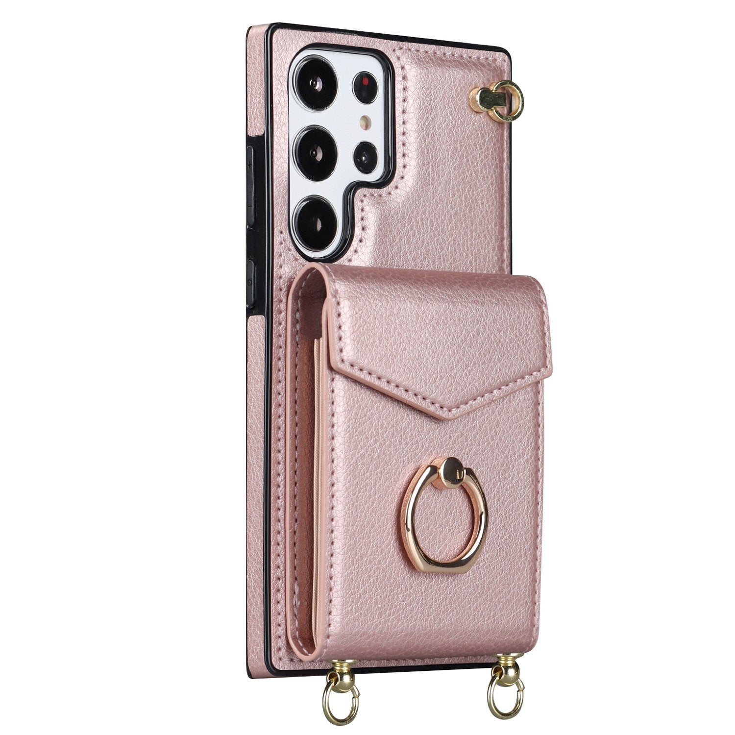 Samsung Wallet Case with Crossbody Strap and Card Holder, Adjustable Ring Stand