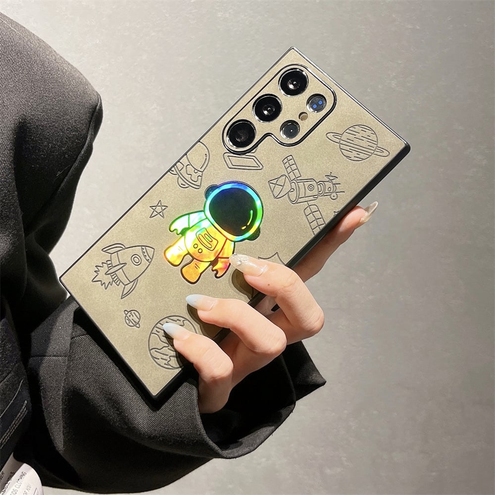 Premium Laser Astronaut Leather Case for Samsung, Reinforced Protection and Unique Style
