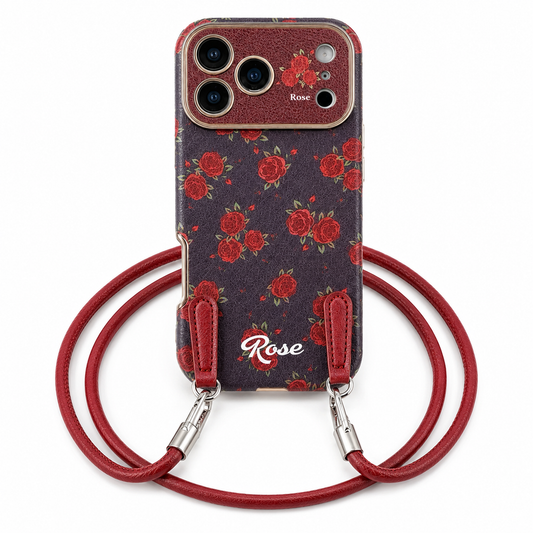 iPhone Garden Burgundy Floral Case with Strap