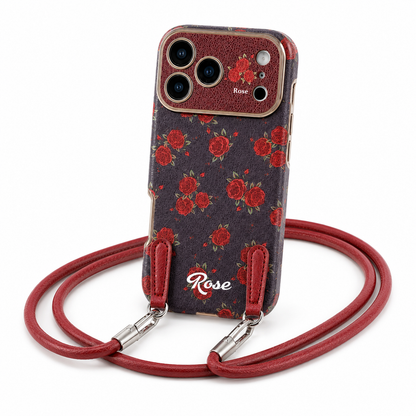 iPhone Garden Burgundy Floral Case with Strap