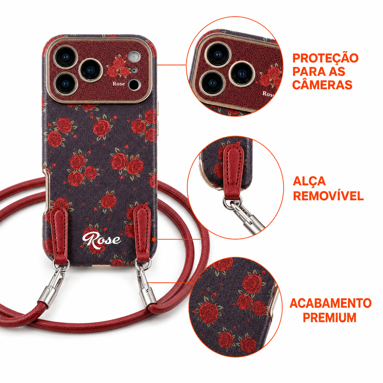 iPhone Garden Burgundy Floral Case with Strap