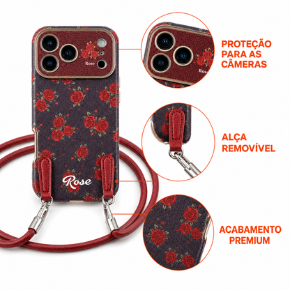 iPhone Garden Burgundy Floral Case with Strap