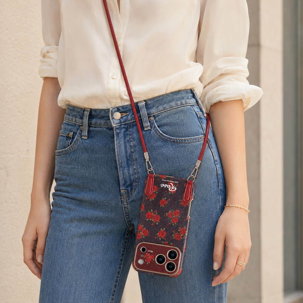 iPhone Garden Burgundy Floral Case with Strap