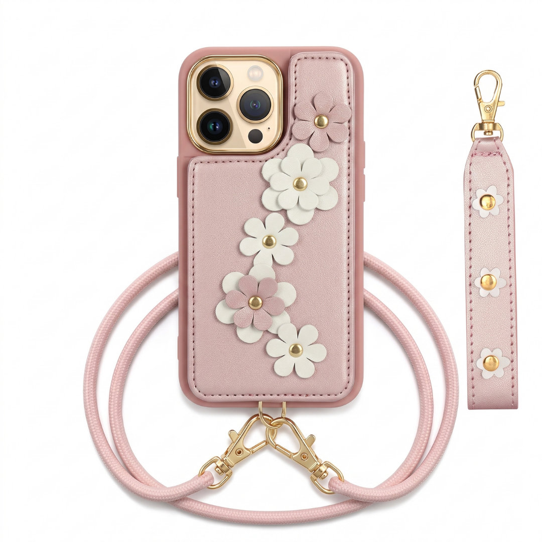 iPhone Garden Daisy Case with Strap and Lanyard