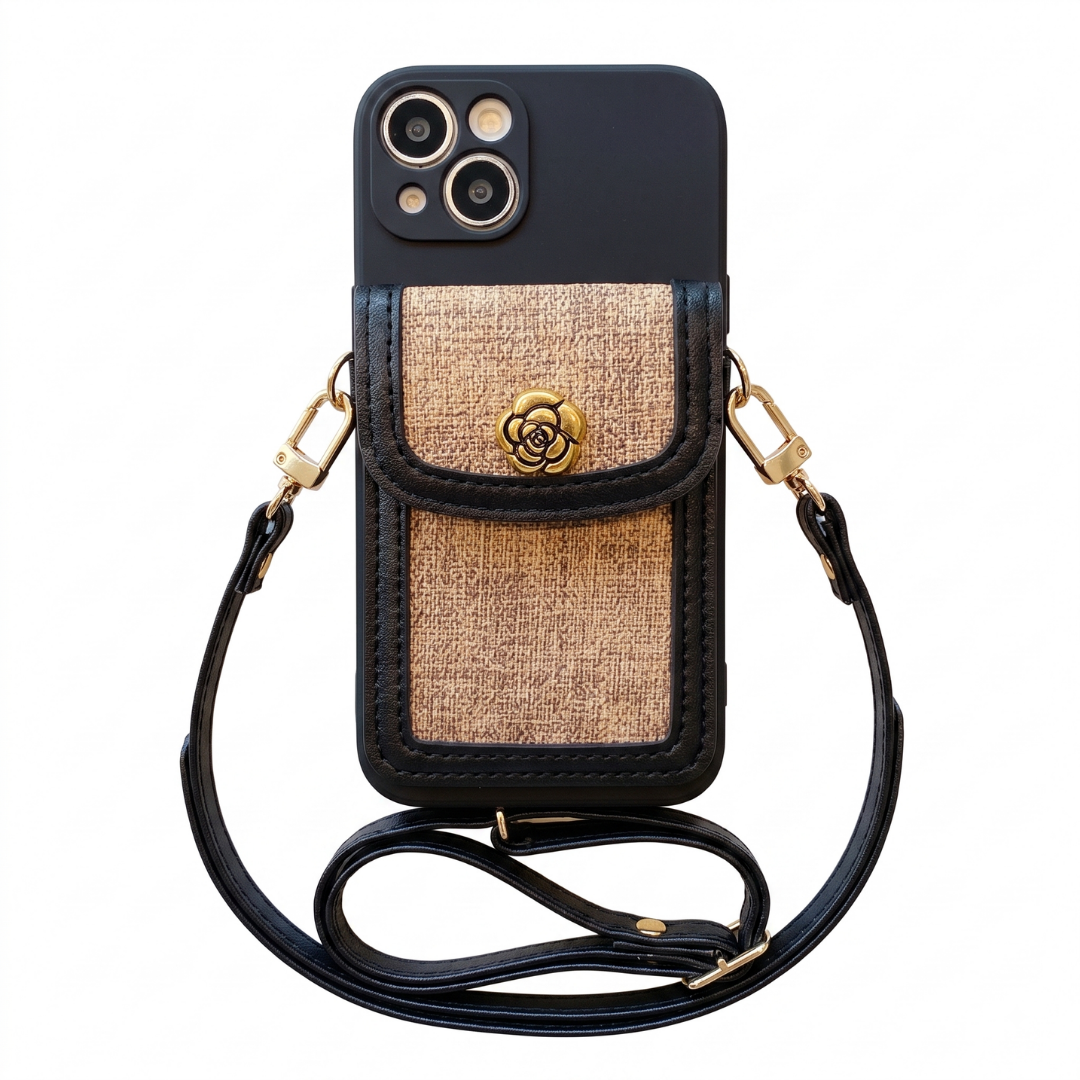 iPhone Garden Camellia Case with Pouch and Crossbody Strap