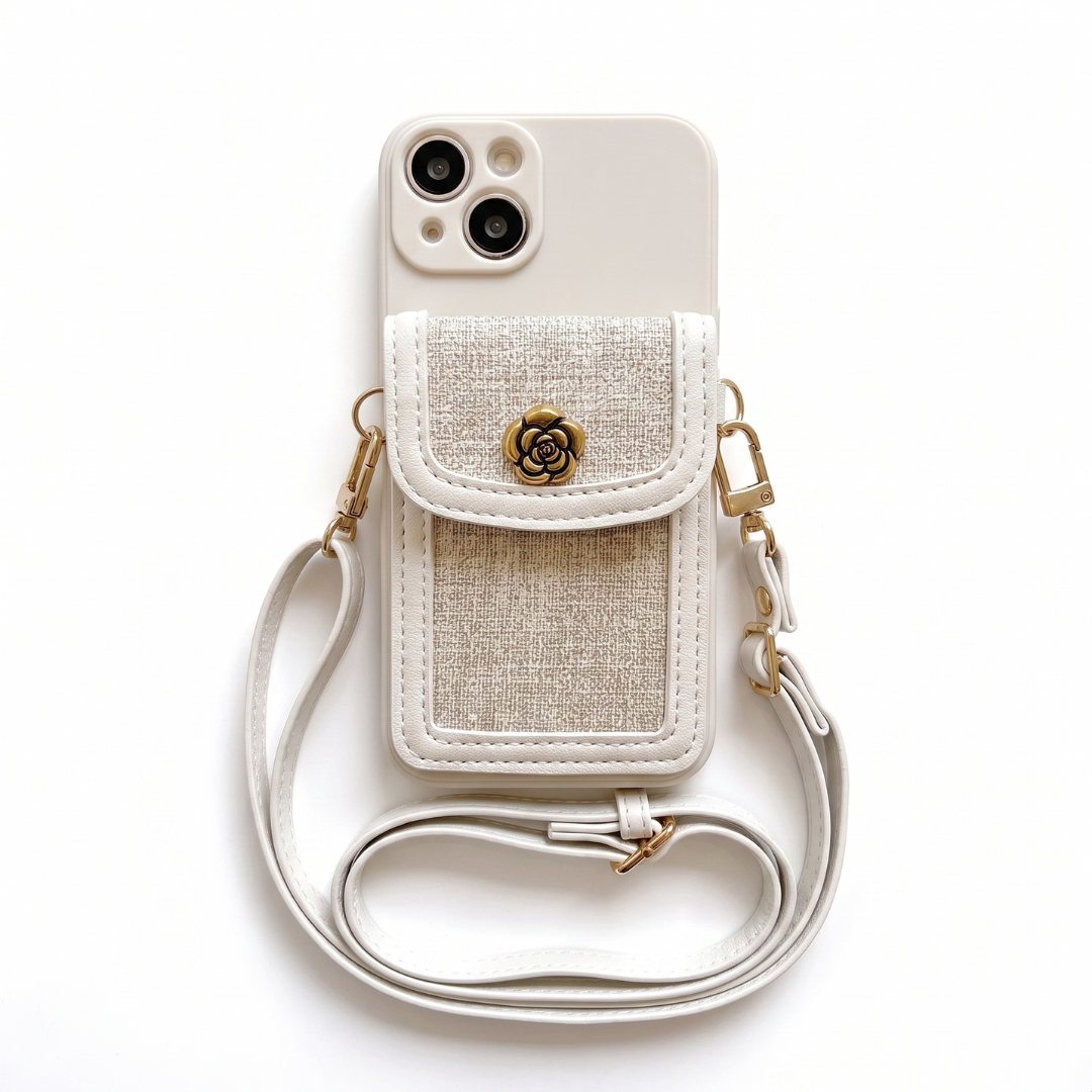 iPhone Garden Camellia Case with Pouch and Crossbody Strap