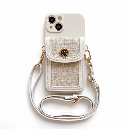 iPhone Garden Camellia Case with Pouch and Crossbody Strap