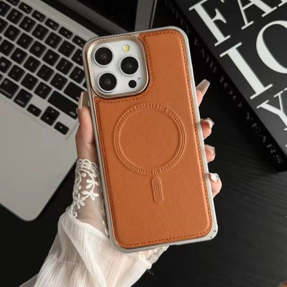 iPhone Magnetic Leather Case with Metal Frame