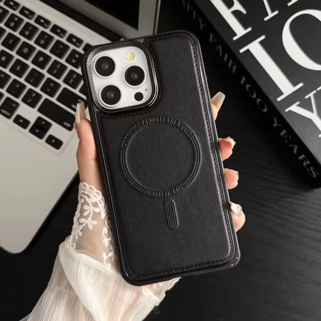 iPhone Magnetic Leather Case with Metal Frame