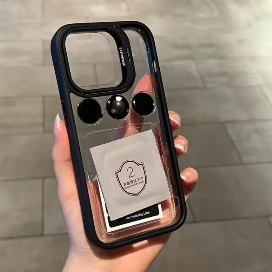 iPhone Clear Case with Lens Protection and Metal Stand