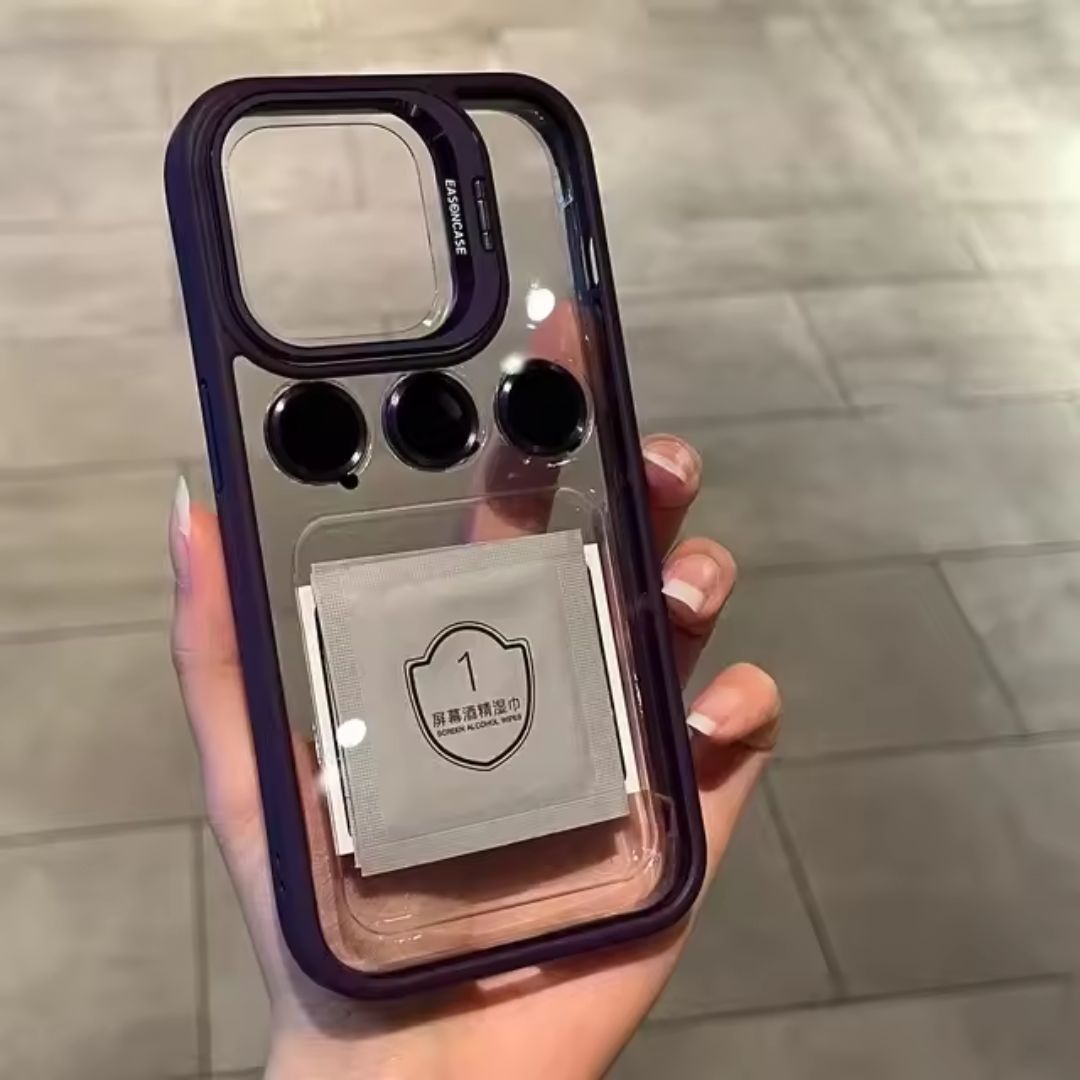 iPhone Clear Case with Lens Protection and Metal Stand