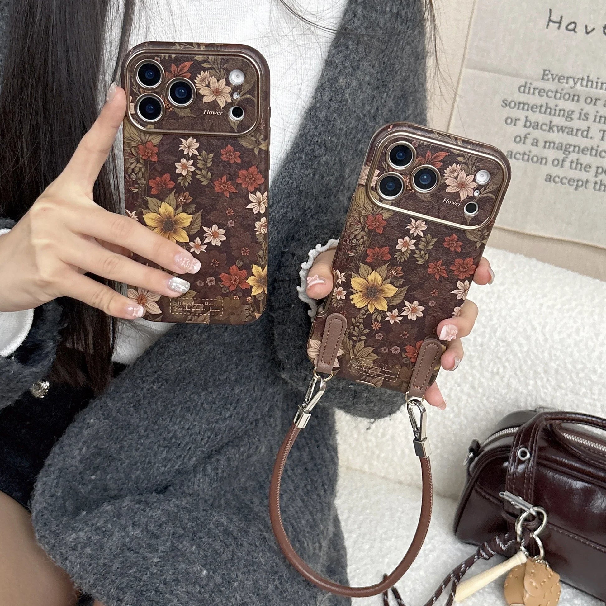Retro Floral Leather Phone Case for iPhone