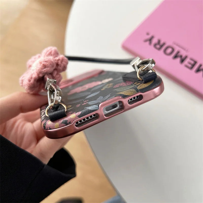 Retro Chrysanthemum Phone Case with Wrist Strap