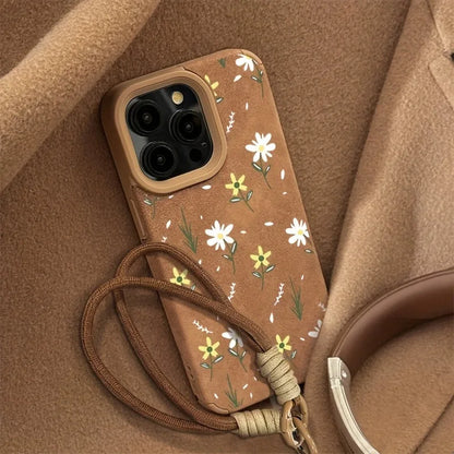 iPhone Case with Lanyard, Floral Print in Faux Leather