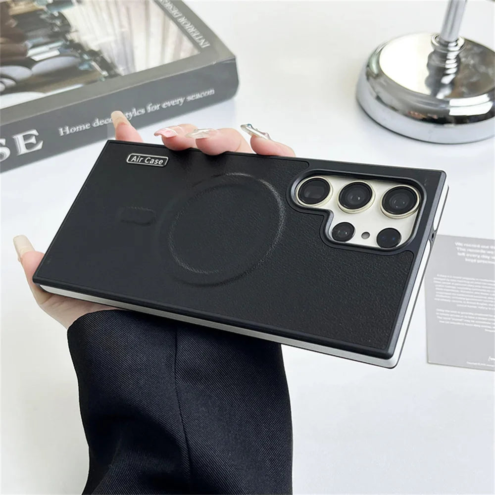 Smooth Leather Magnetic Case for Samsung MagSafe, Wireless Charging, Total Protection