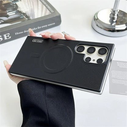 Smooth Leather Magnetic Case for Samsung MagSafe, Wireless Charging, Total Protection