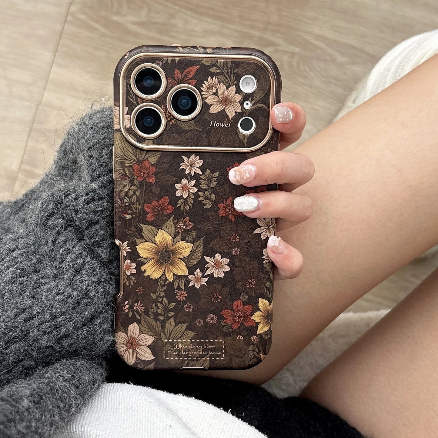 Retro Floral Leather Phone Case for iPhone