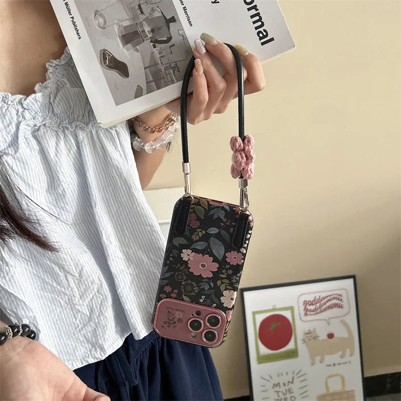 Retro Chrysanthemum Phone Case with Wrist Strap