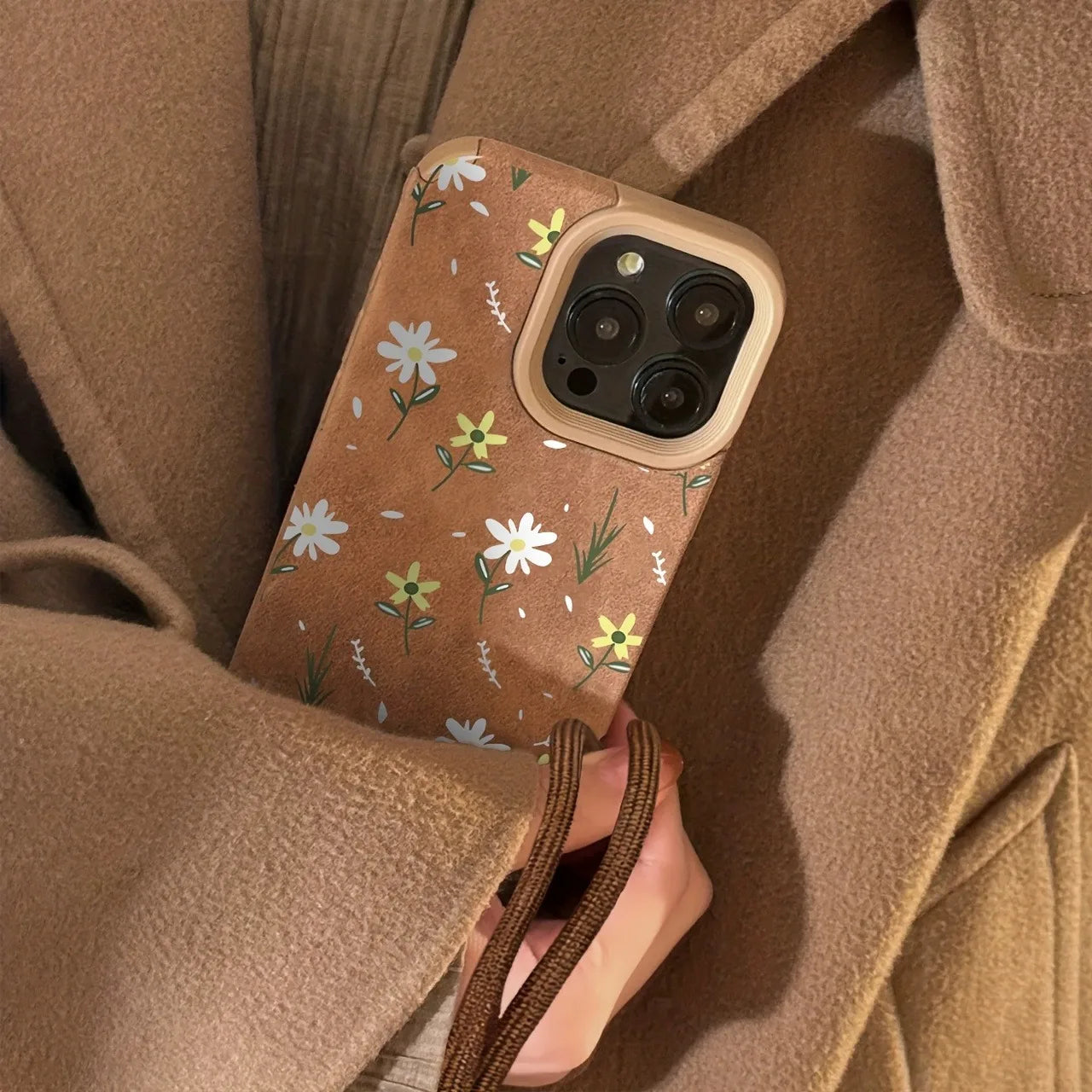 iPhone Case with Lanyard, Floral Print in Faux Leather