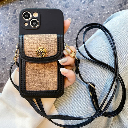 Black iPhone Jardim Camélia Case with linen pouch