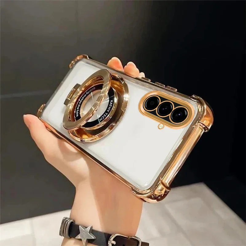 Samsung Galaxy A Case with Stand, Shockproof, Clear and Luxury Plated