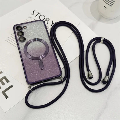 Magnetic Glitter TPU Case with Crossbody Strap for Samsung Galaxy S24-S21 Series