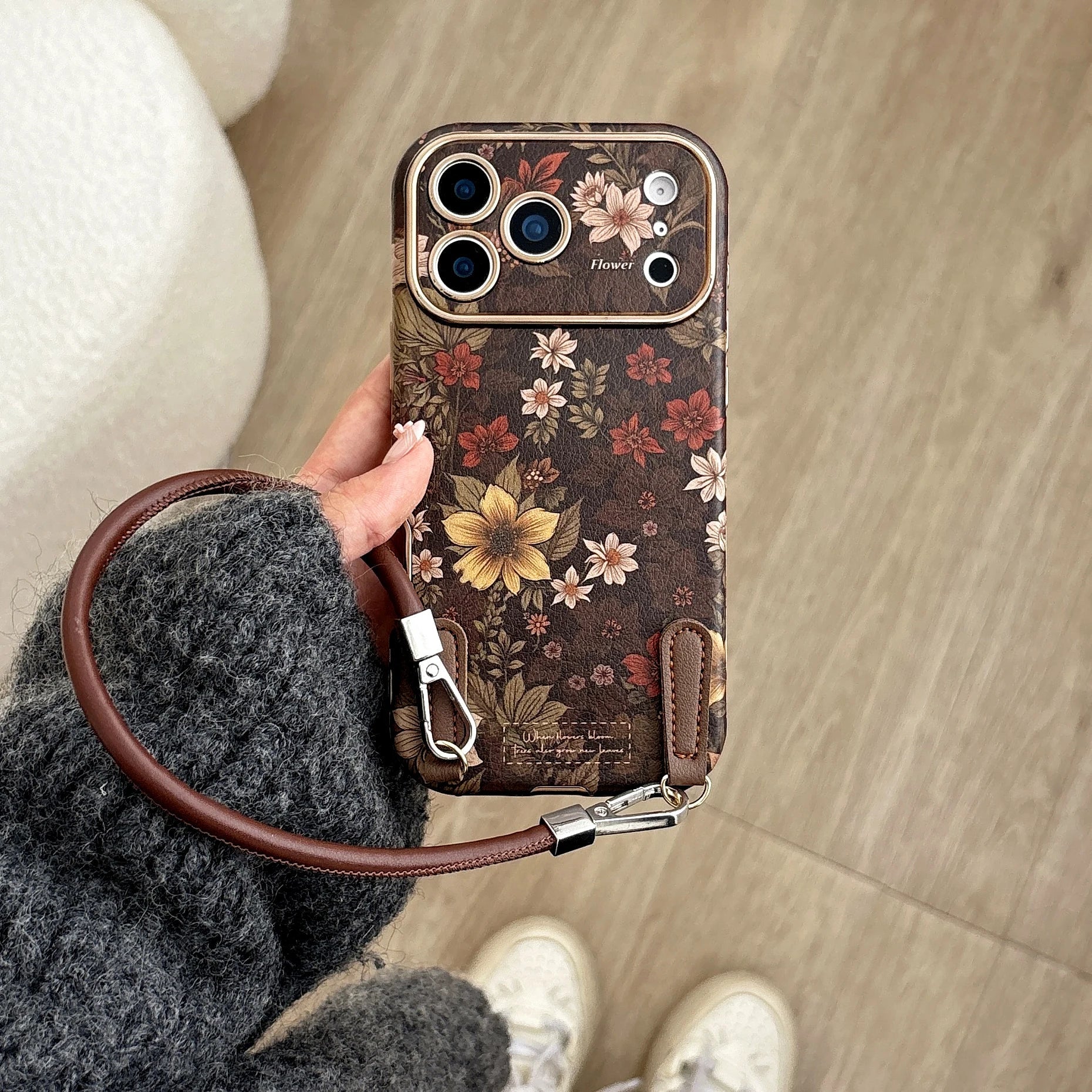 Retro Floral Leather Phone Case for iPhone