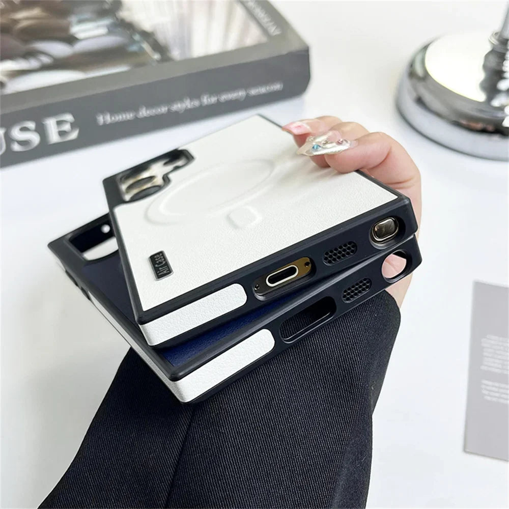 Smooth Leather Magnetic Case for Samsung MagSafe, Wireless Charging, Total Protection