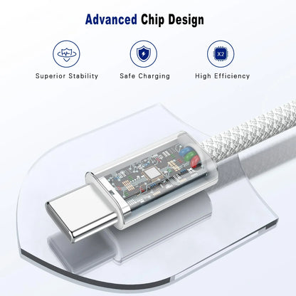 USB-C to USB-C 60W Braided Fast Charging Data Sync Cable for iPhone Samsung Xiaomi