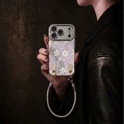 Lilac Floral Phone Case with Wrist Lanyard for iPhone