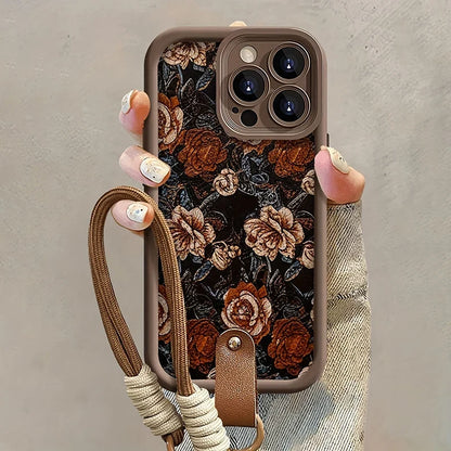 iPhone Jardim Barroco Case with vintage roses and wrist strap