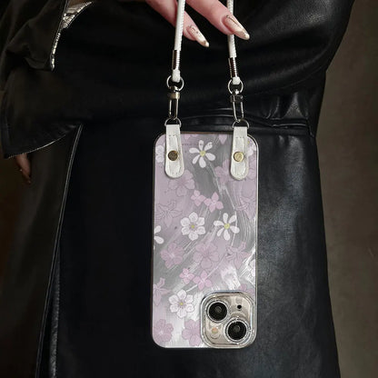 Lilac Floral Phone Case with Wrist Lanyard for iPhone