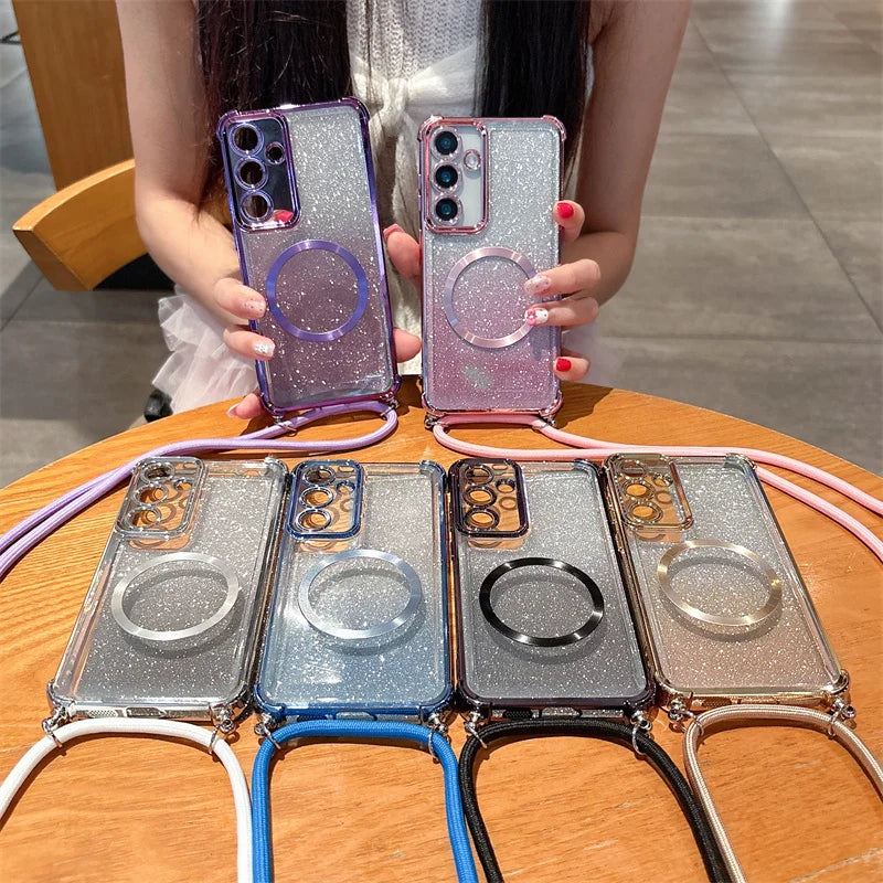 Premium Clear Magnetic Samsung Galaxy Case with Strap and Lanyard: Stylish Protection