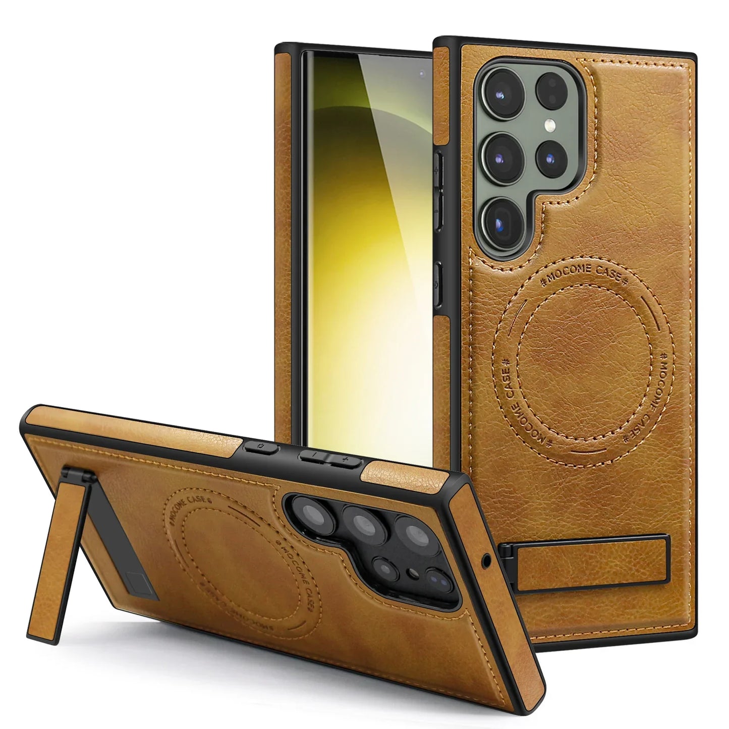 Magnetic PU Leather Case for Samsung Galaxy with Stand and Wireless Charging