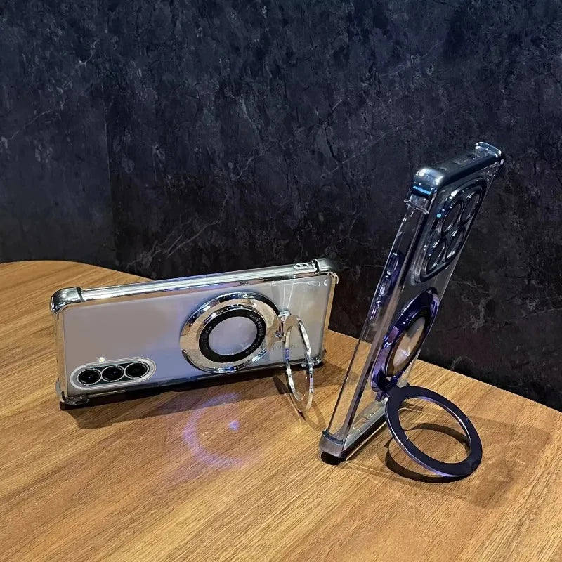 Samsung Galaxy A Case with Stand, Shockproof, Clear and Luxury Plated
