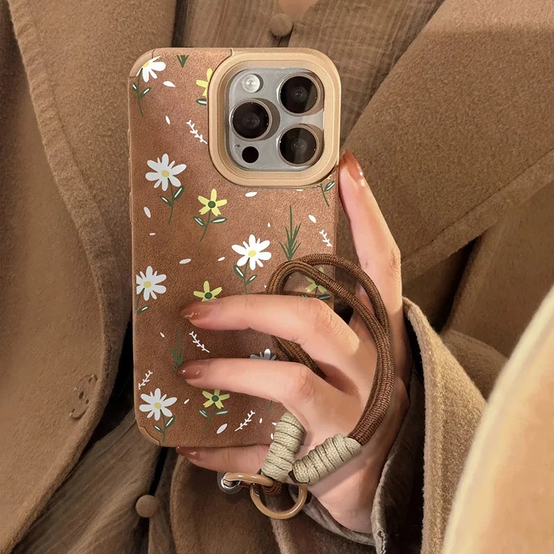 iPhone Case with Lanyard, Floral Print in Faux Leather